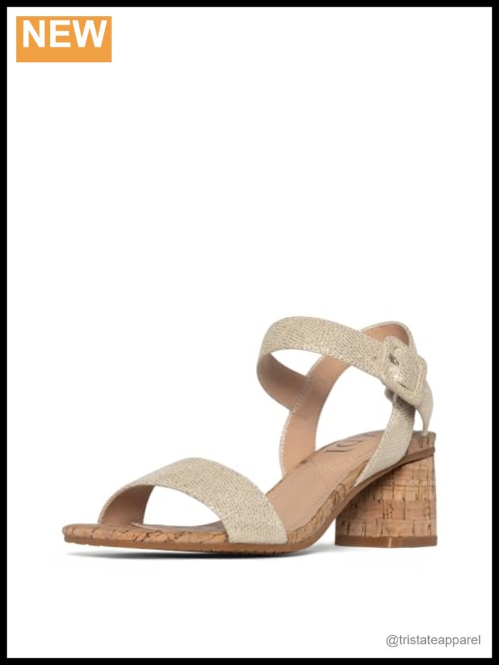 Metallic Nappa Leather Block Heel Sandal Square Toe Ankle Strap